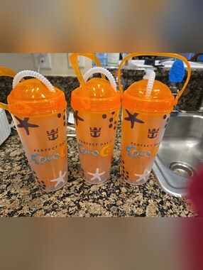 3-Royal Caribbean Cruise Line Souvenir Cup Perfect Day At Coco Cay Plastic Mugs